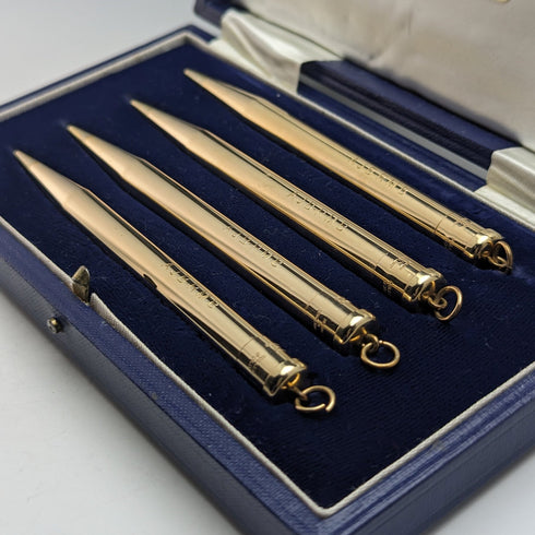 British Vintage Yard O' Red Rolled Gold Propelled Pencil Set of 4 Boxed